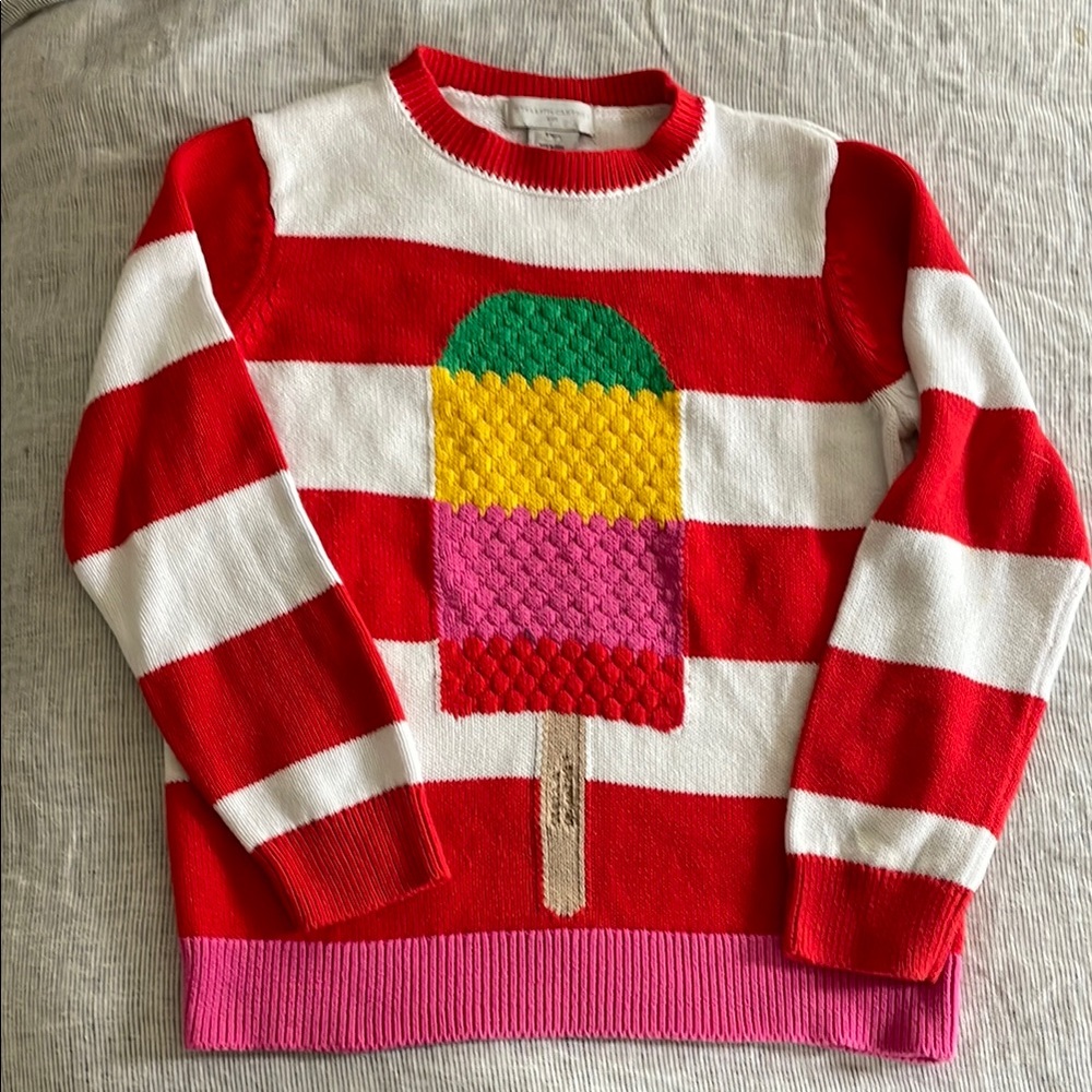 Stella McCartney Kids Red and White Striped Sweater with Ice Cream Design